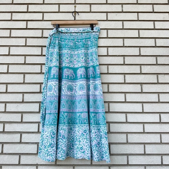 Vintage Funky People Elephant Peacock Wrap Skirt Boho Hippie Cotton Free Size - Picture 5 of 10